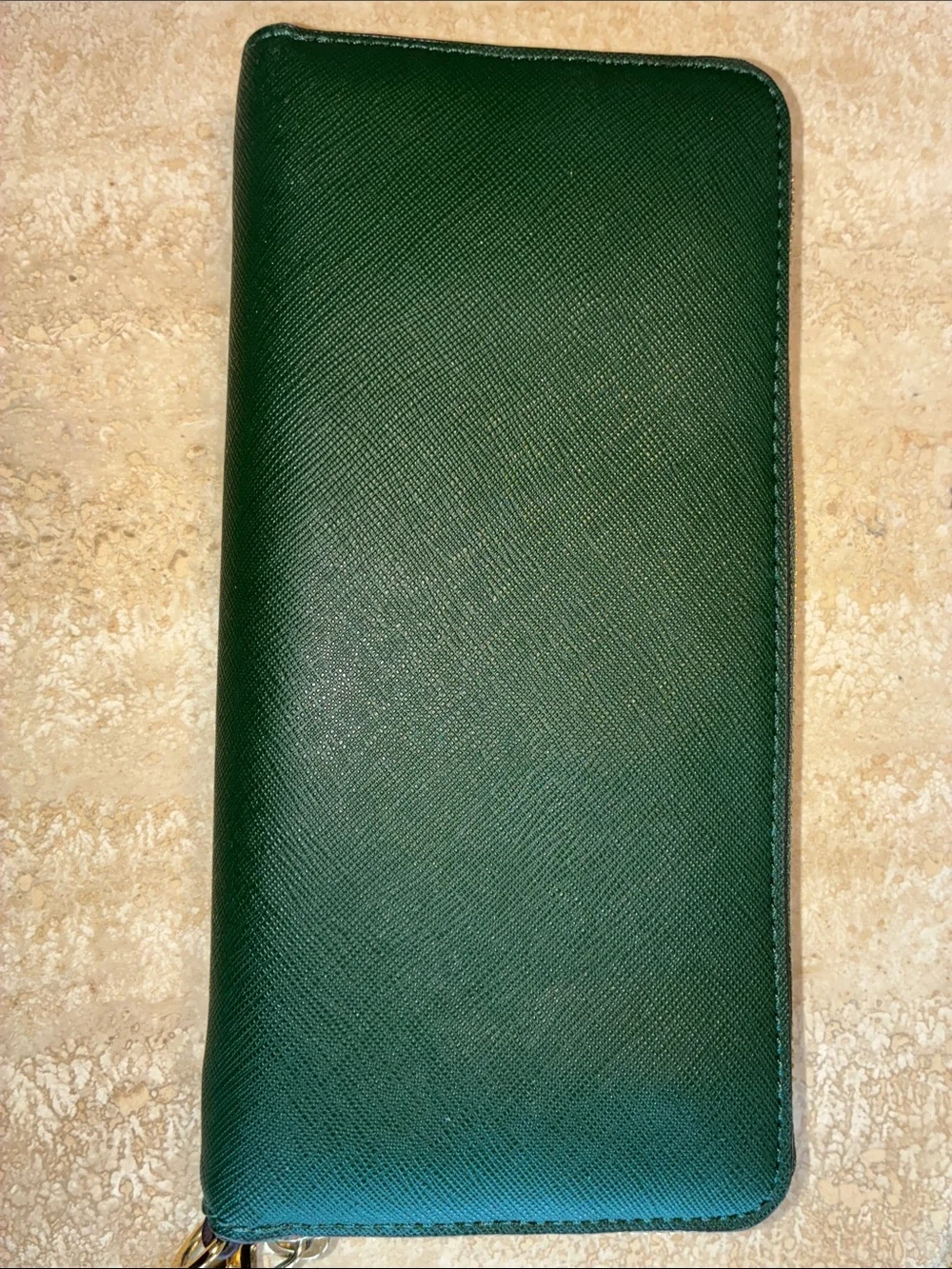 Michael Kors Forest Green Saffiano Zip-Around Wallet with Gold Plate